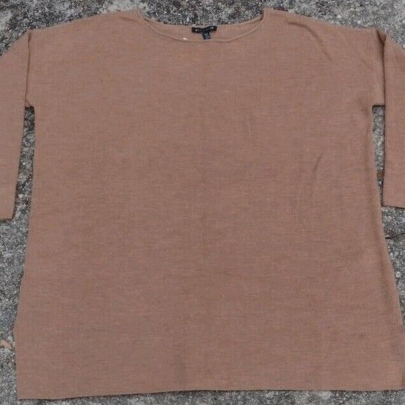Eileen Fisher Camel Tan Merino Wool Sweater L NWT Italian Yarn Pullover Knit - Picture 6 of 9